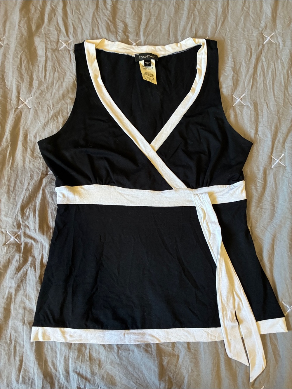 bebe Black and White Wrap-Style Tank Top